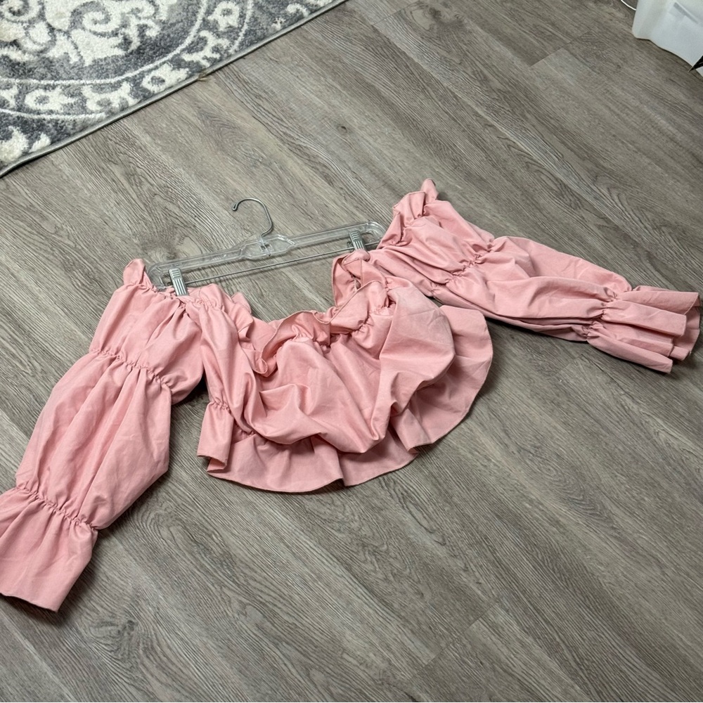 Blush Pink Strapless Off-Shoulder Ruffle Top 3XL